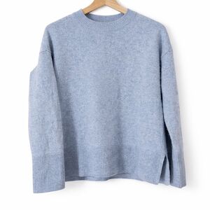 LOFT 100% Cashmere Sweater Women Medium Blue Crewneck Side Slit Soft Cozy Knit